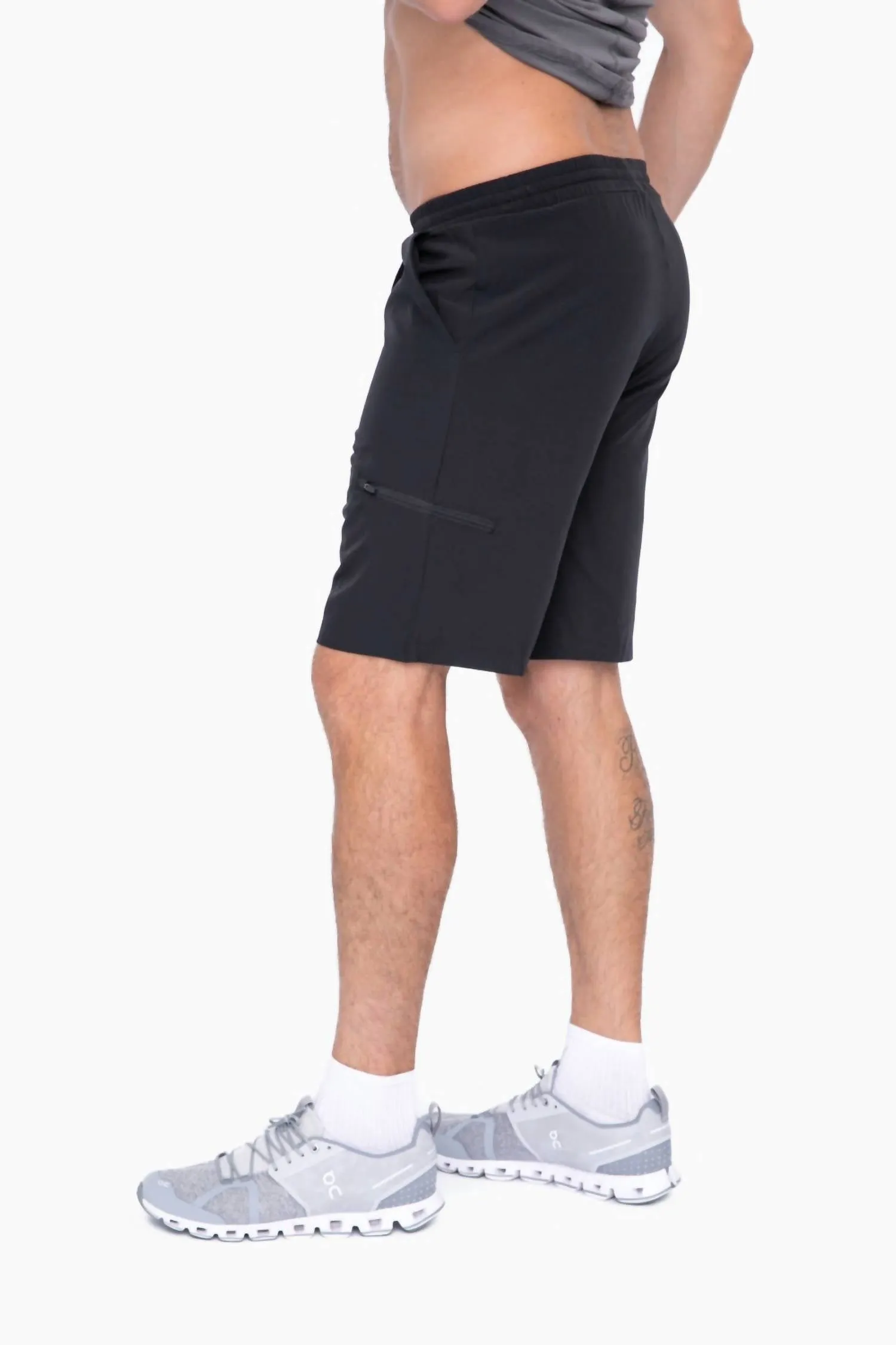 Active Drawstring Shorts With Zippered Pouch In Black