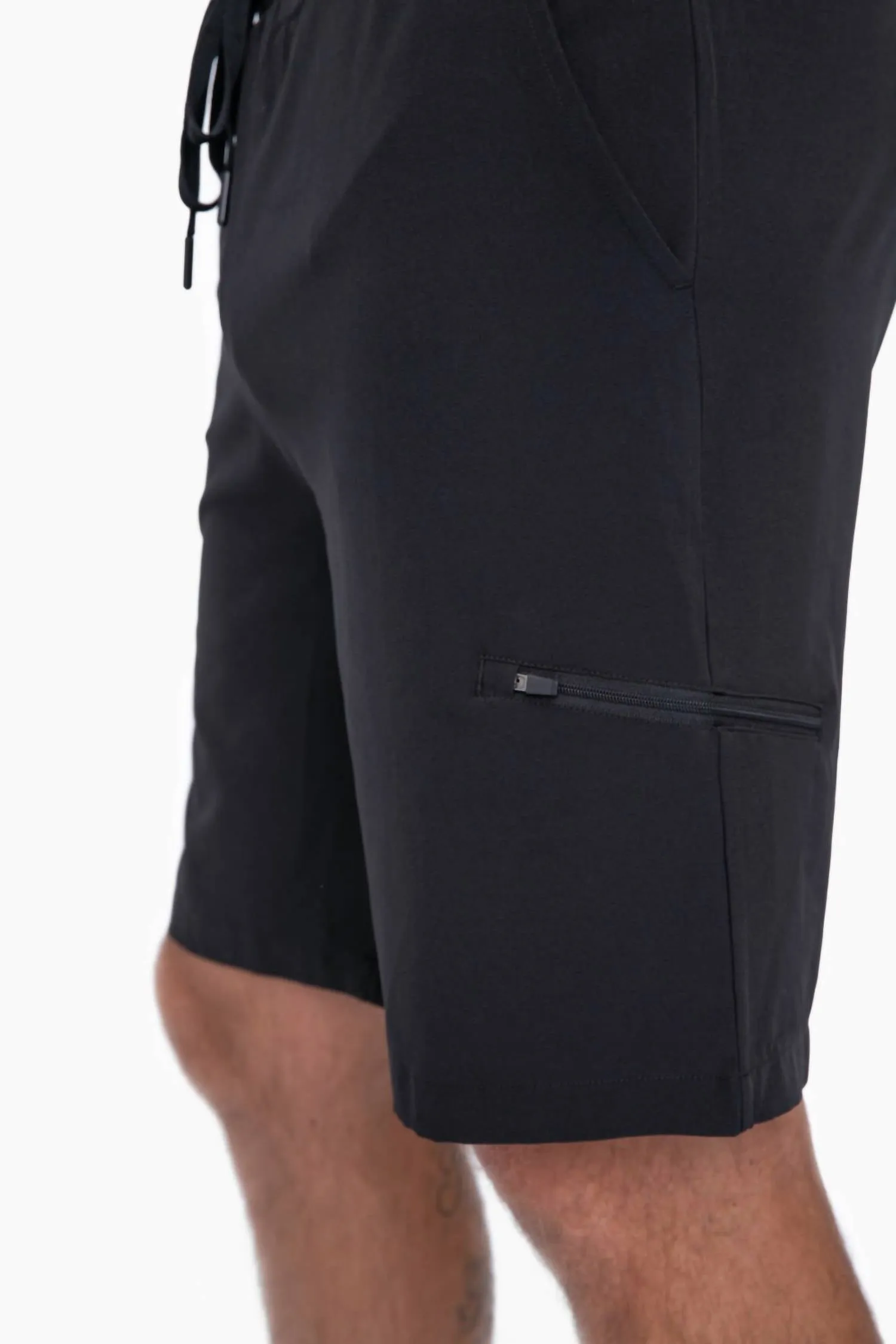 Active Drawstring Shorts With Zippered Pouch In Black