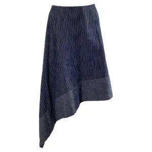 Addam Lippes Kasuri Denim Asymmetric Midi Skirt in Navy Blue Cotton