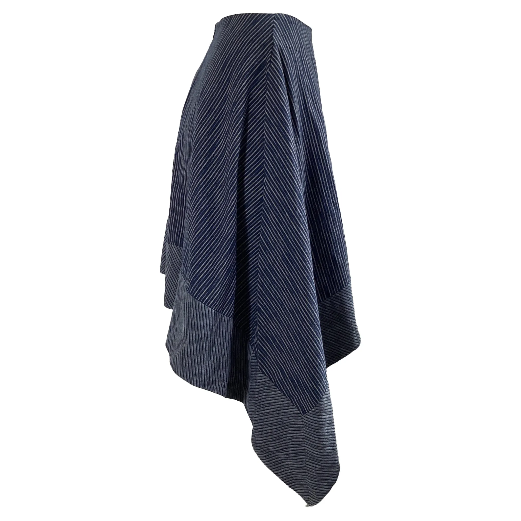 Addam Lippes Kasuri Denim Asymmetric Midi Skirt in Navy Blue Cotton