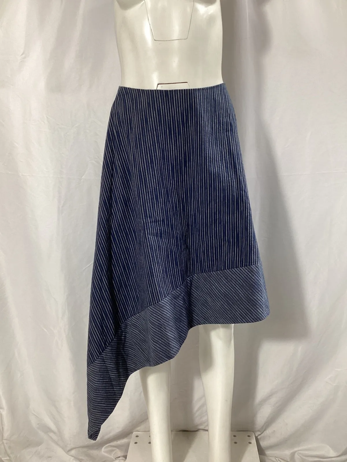 Addam Lippes Kasuri Denim Asymmetric Midi Skirt in Navy Blue Cotton