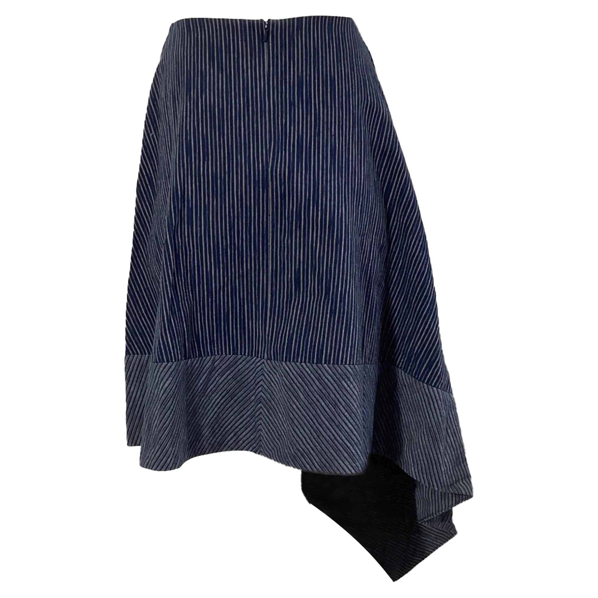 Addam Lippes Kasuri Denim Asymmetric Midi Skirt in Navy Blue Cotton