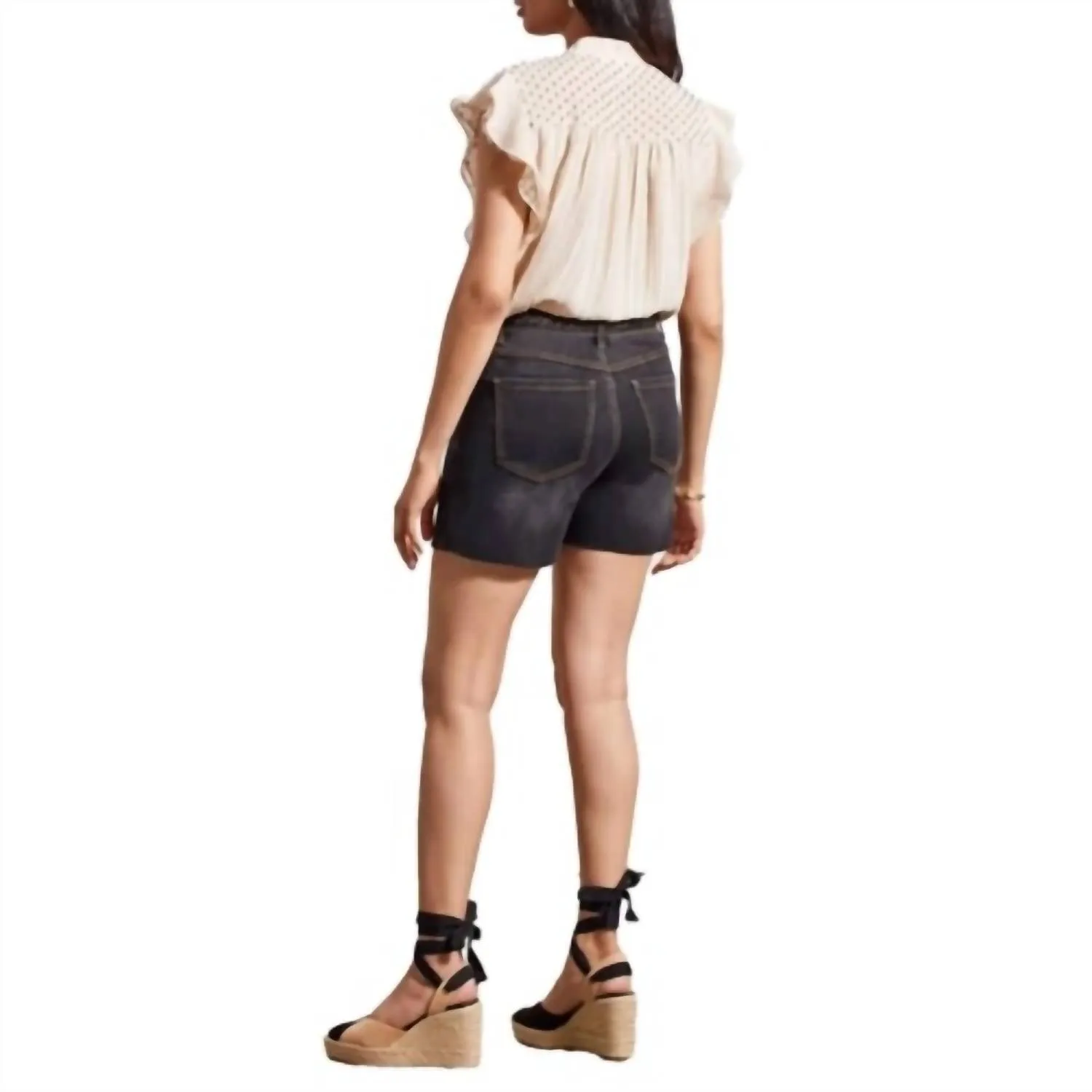 Audrey Girlfriend Classic Denim Short In Dusty Black