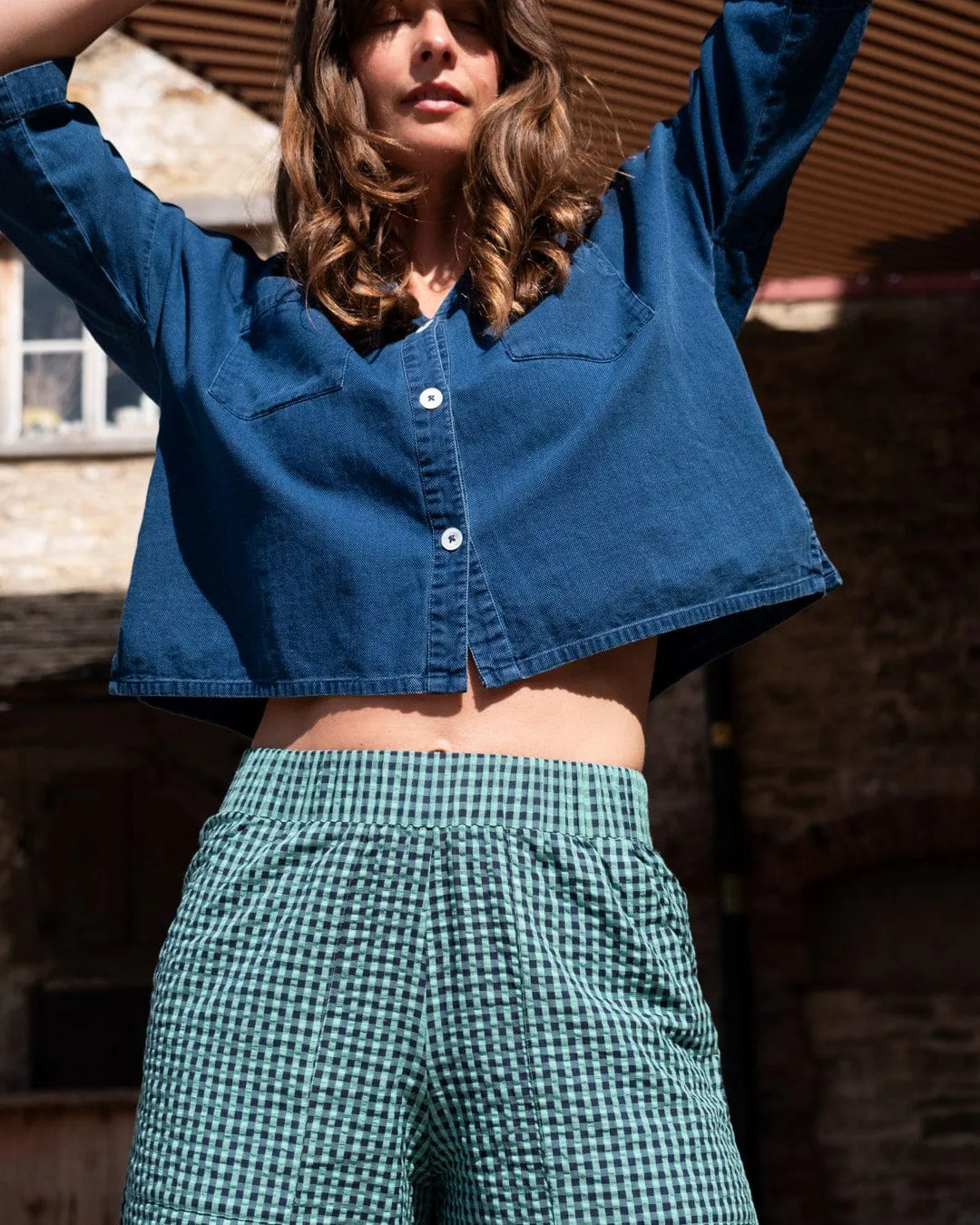 Ava Women's Cotton Blouse | Textured Denim