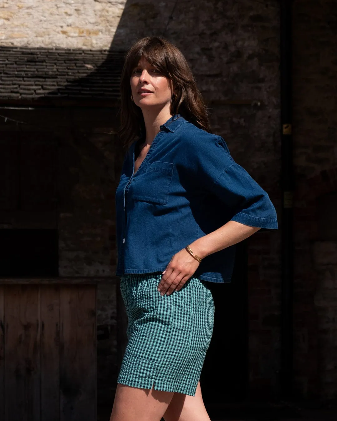 Ava Women's Cotton Blouse | Textured Denim