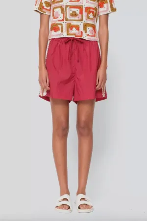Avery Crochet Edge Shorts In Red