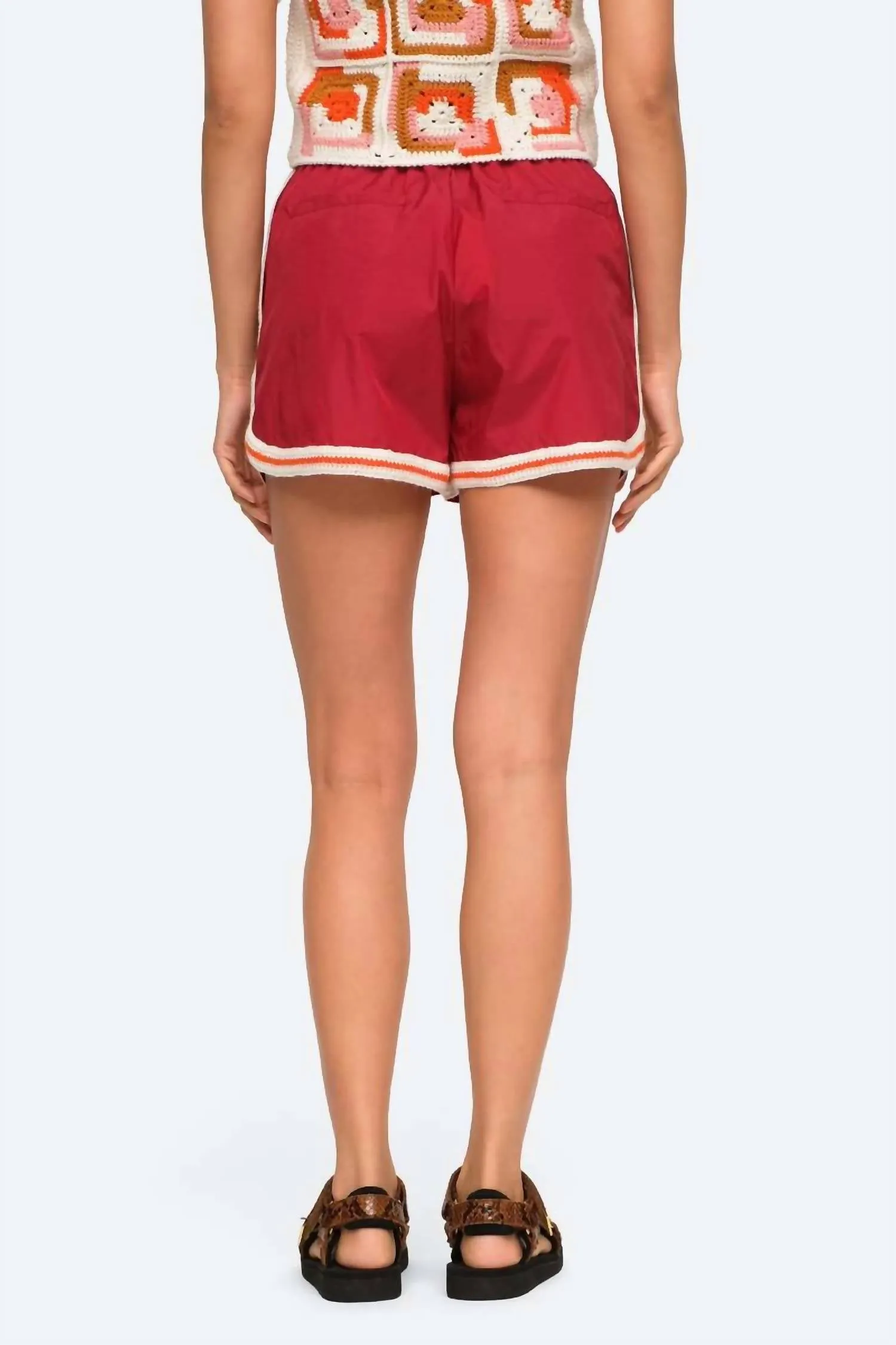 Avery Crochet Edge Shorts In Red