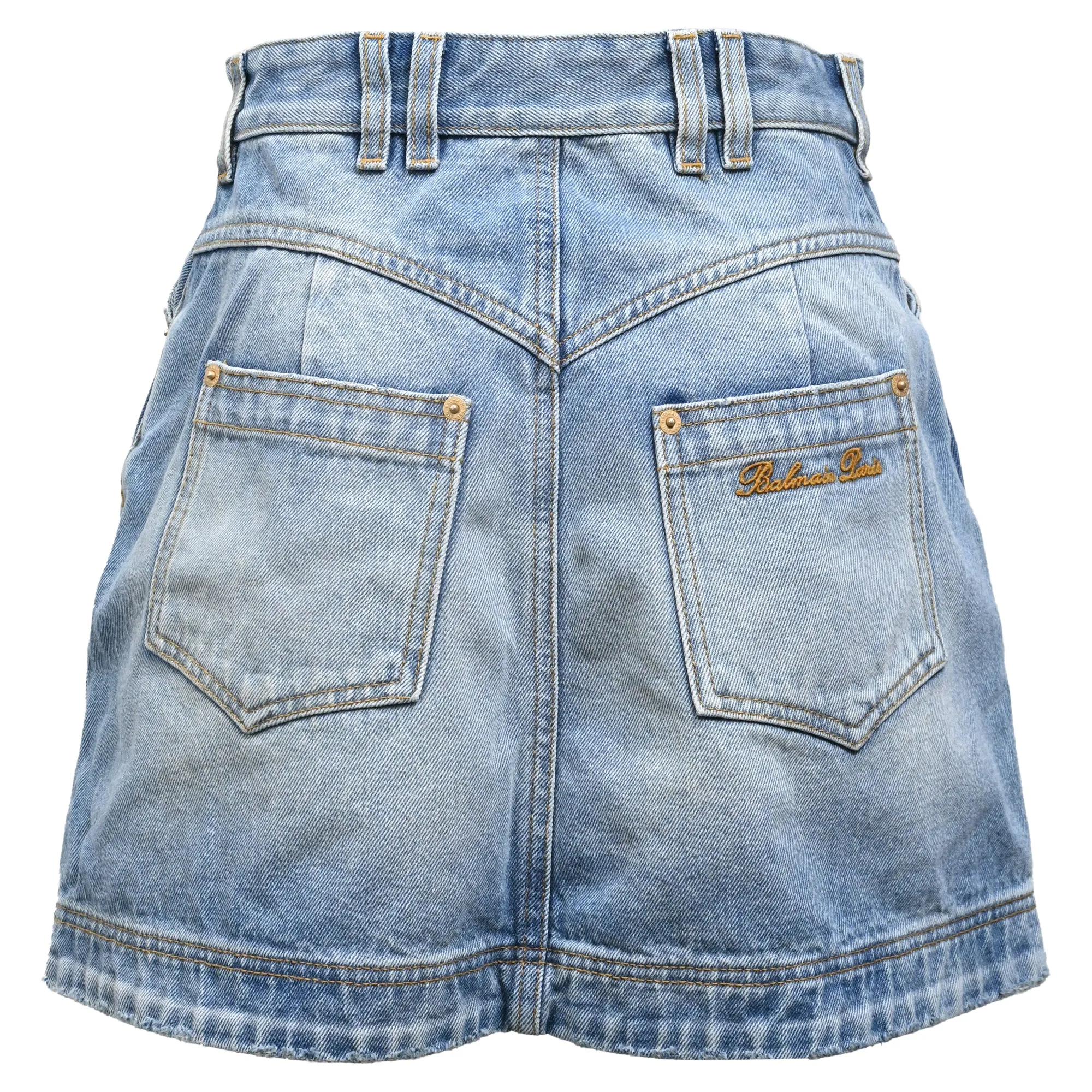 Balmain Mini Cargo Skirt in Blue Cotton Denim