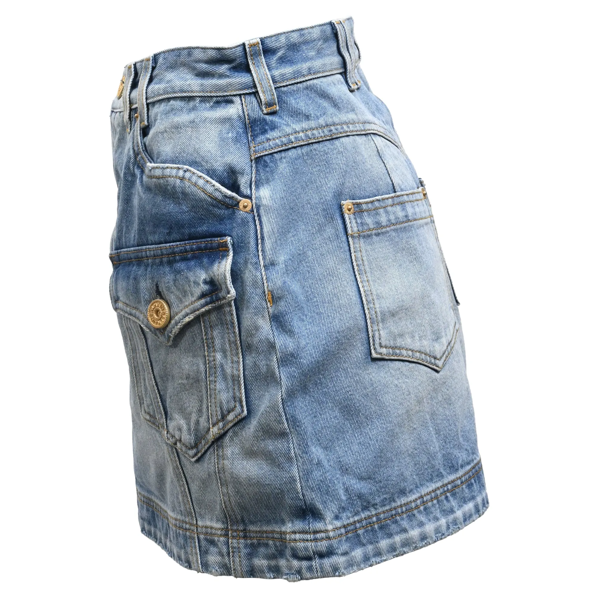 Balmain Mini Cargo Skirt in Blue Cotton Denim