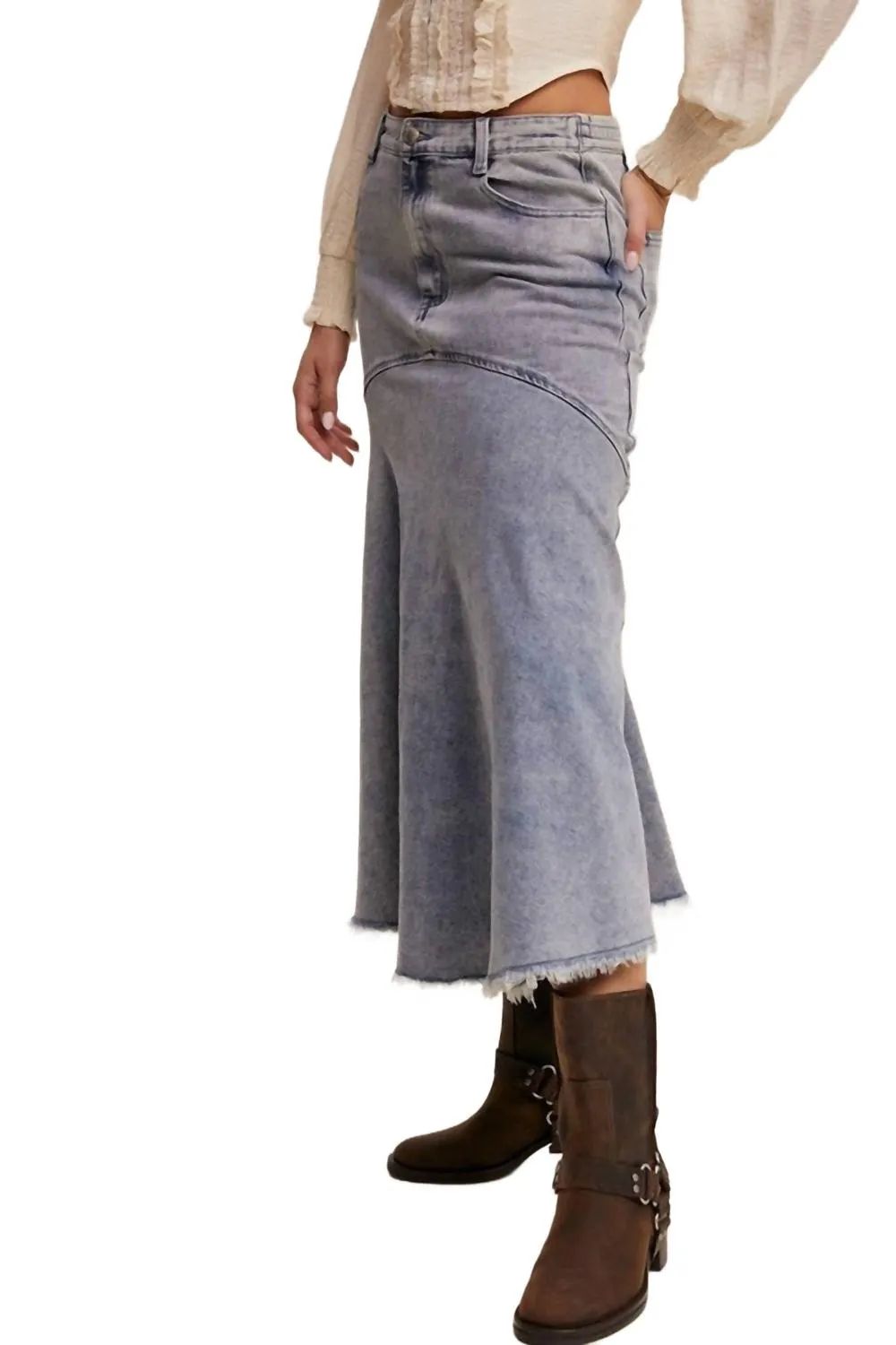 Basque Style Maxi Skirt In Denim