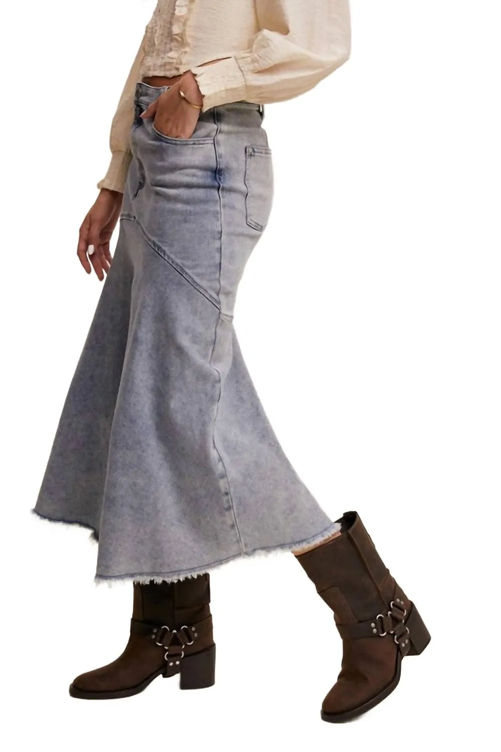 Basque Style Maxi Skirt In Denim