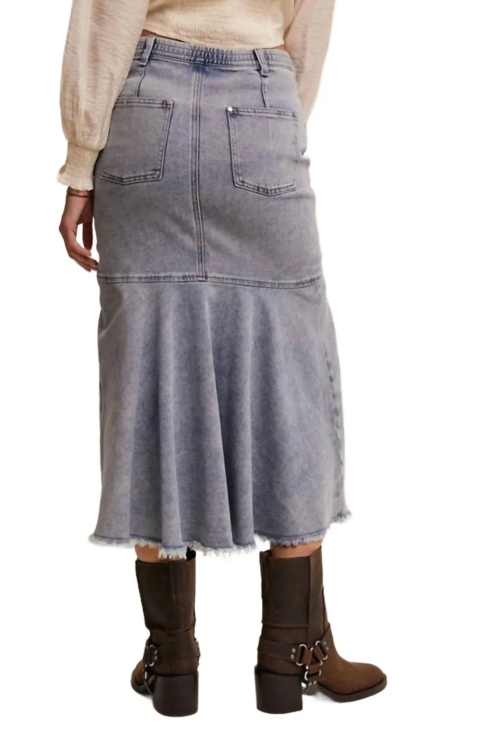 Basque Style Maxi Skirt In Denim