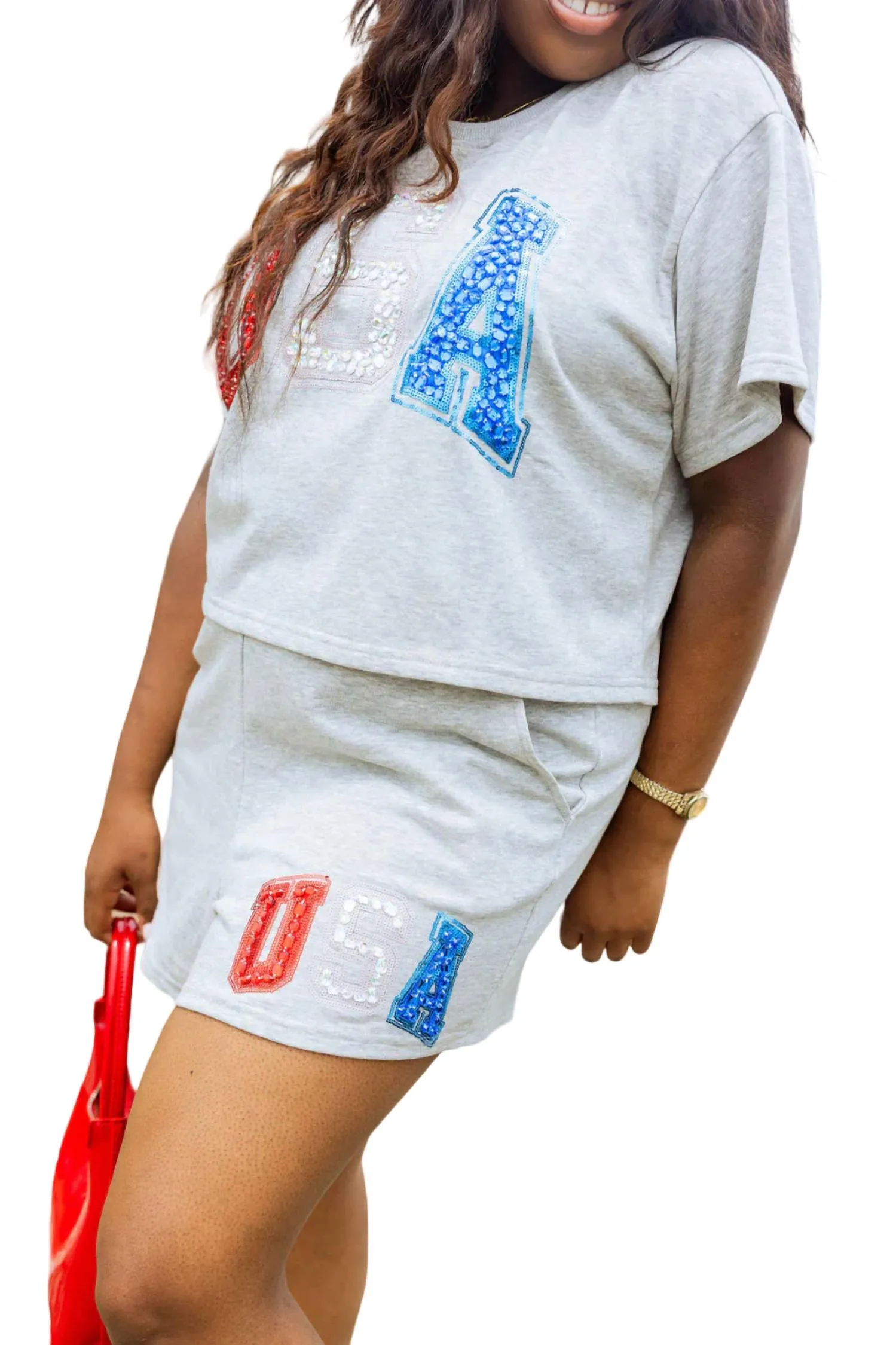 Beaded Usa Short In Grey