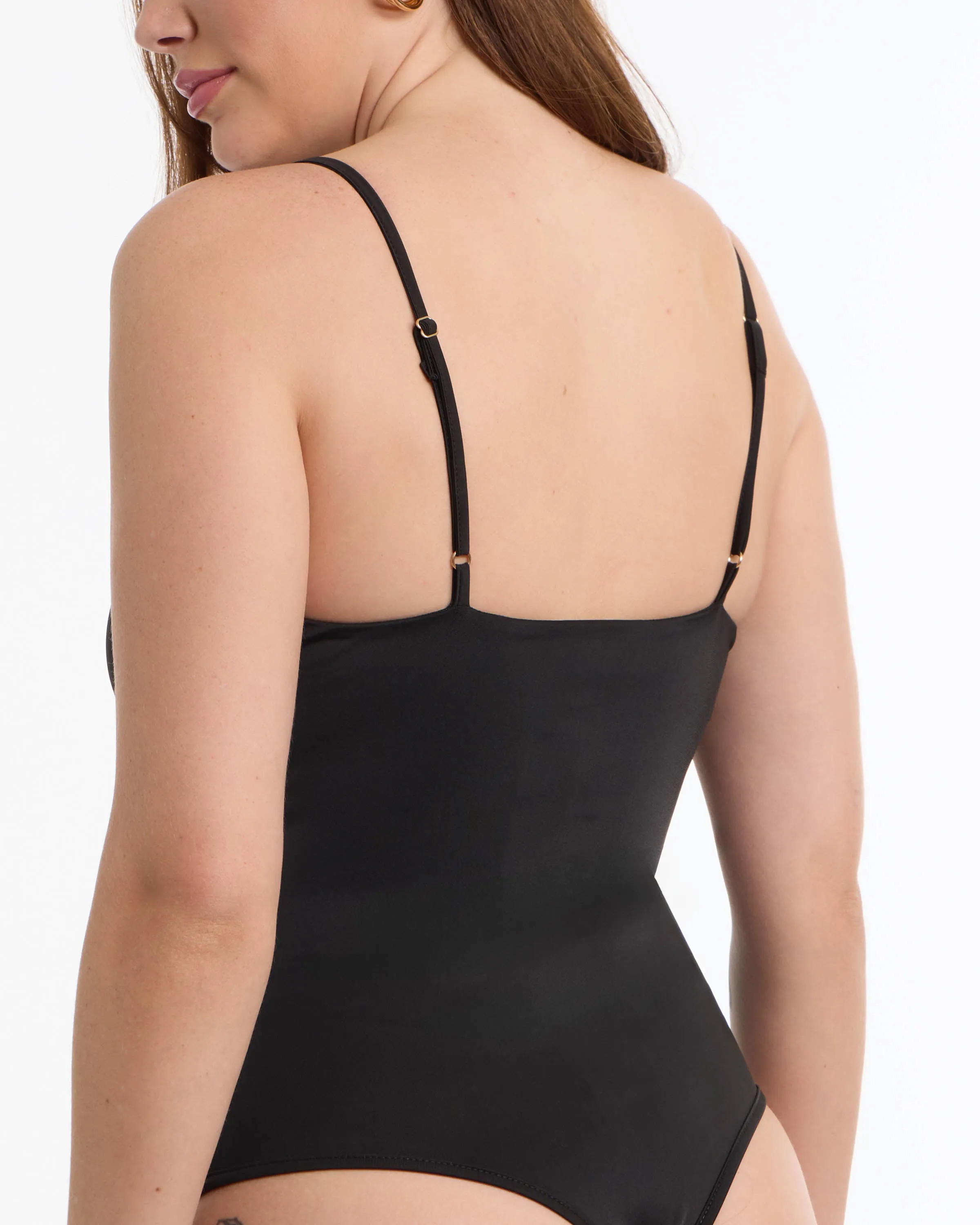 BEBE Women's Front Keyhole Ruched Knit Bodysuit