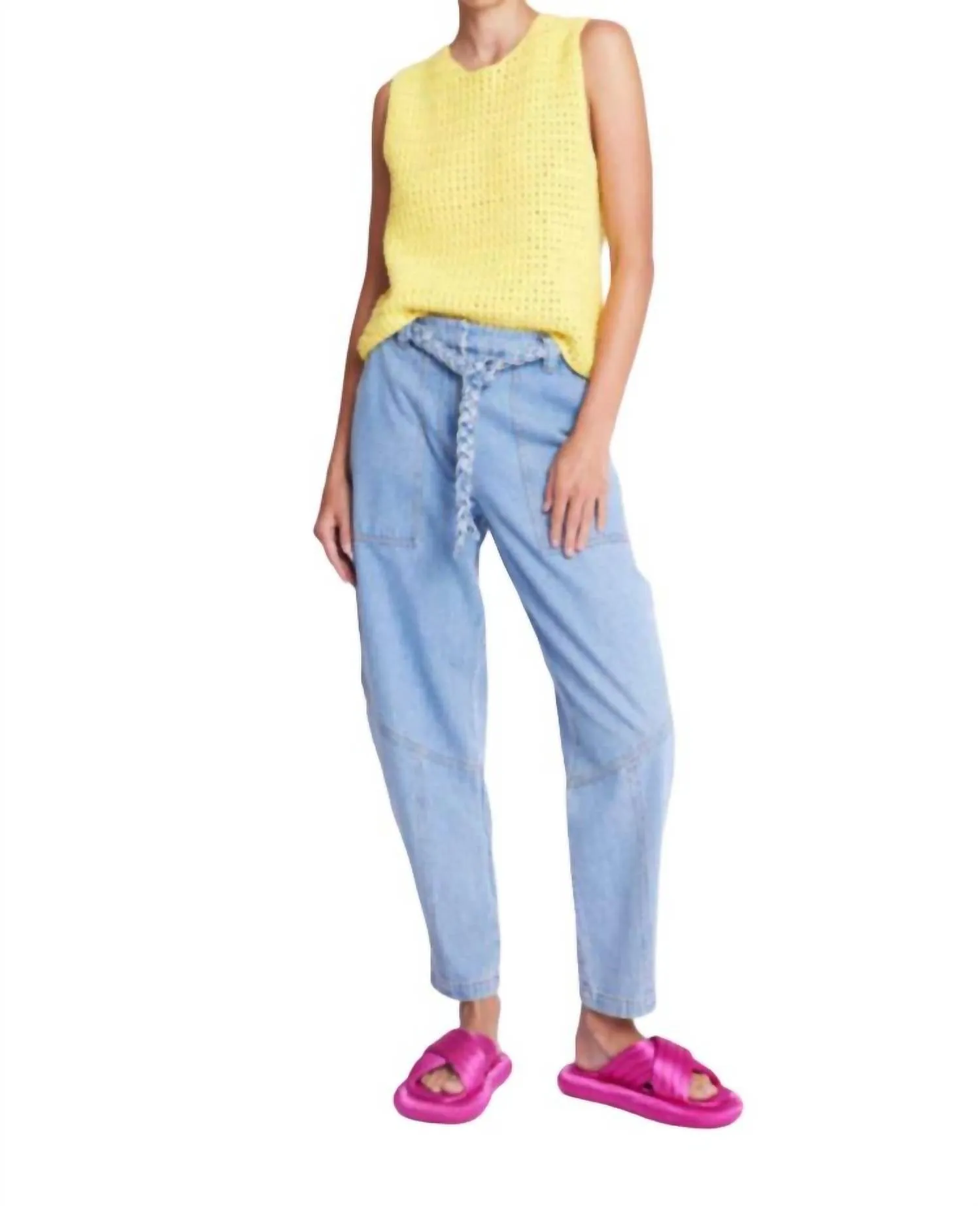 Belted Balloon Cut Jeans In Denim Blue