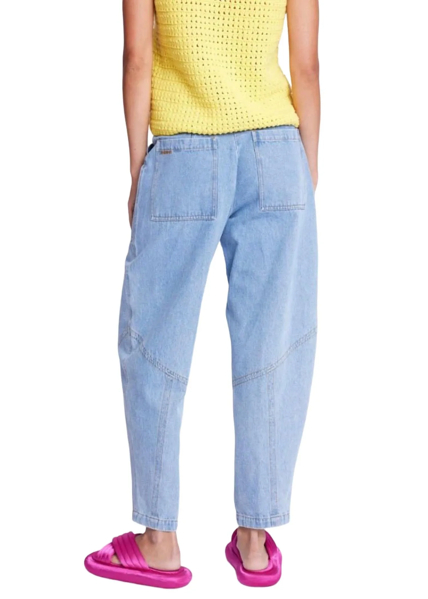 Belted Balloon Cut Jeans In Denim Blue