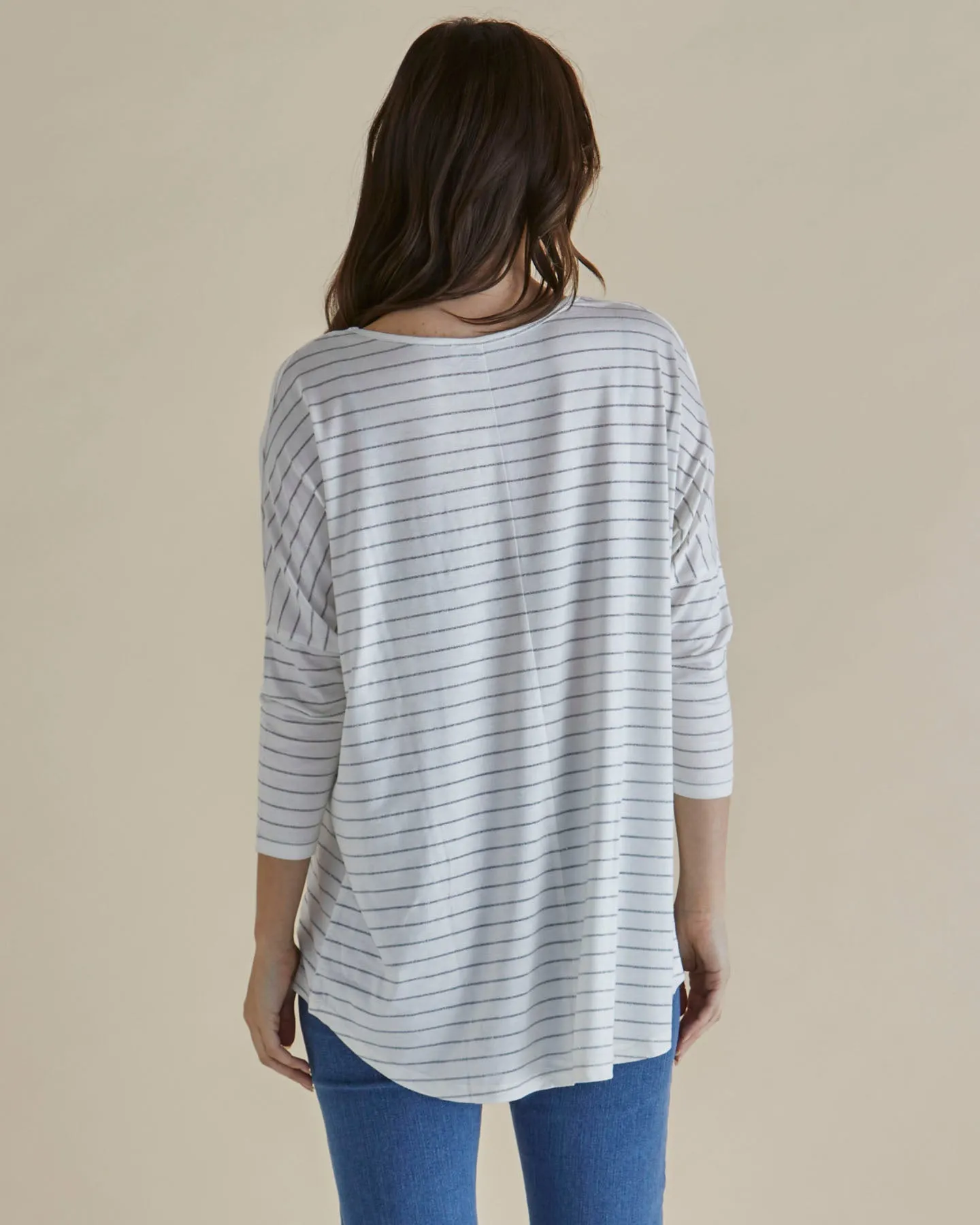 Betty Basics Milan 3/4 Sleeve Top White Lurex Stripe