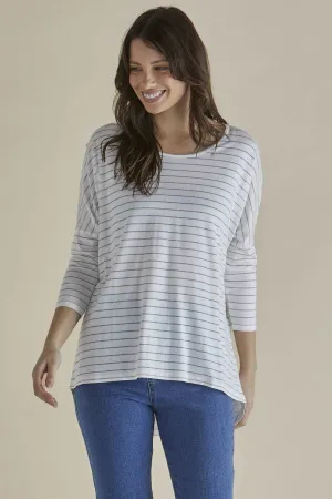 Betty Basics Milan 3/4 Sleeve Top White Lurex Stripe