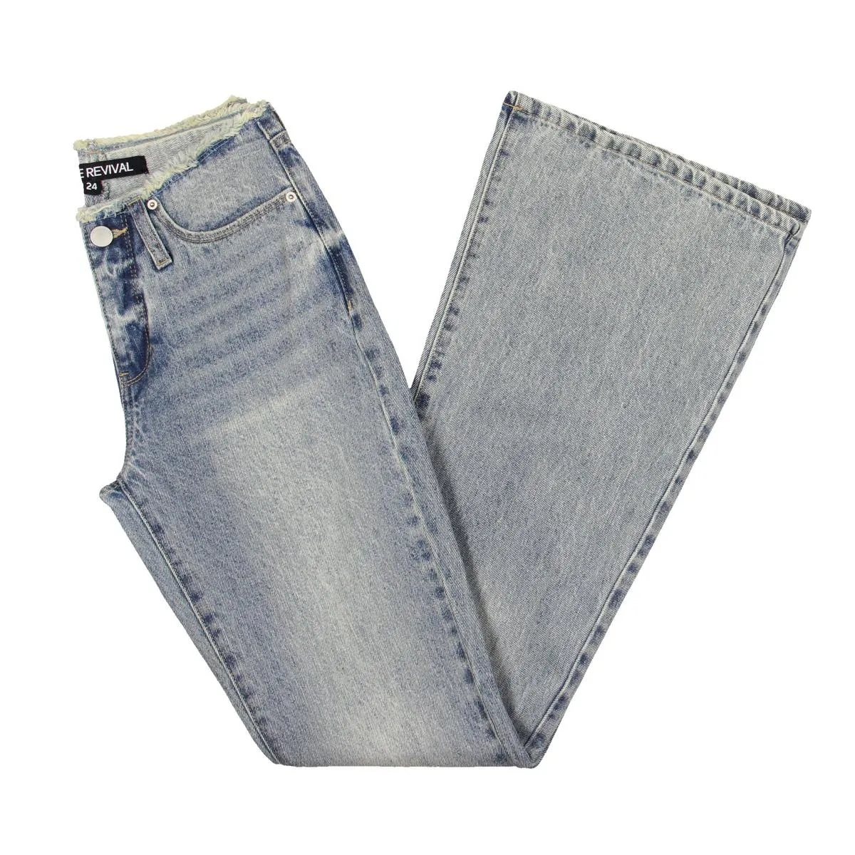 Blue Revival Womens Y2K Frayed Hem Denim Bootcut Jeans
