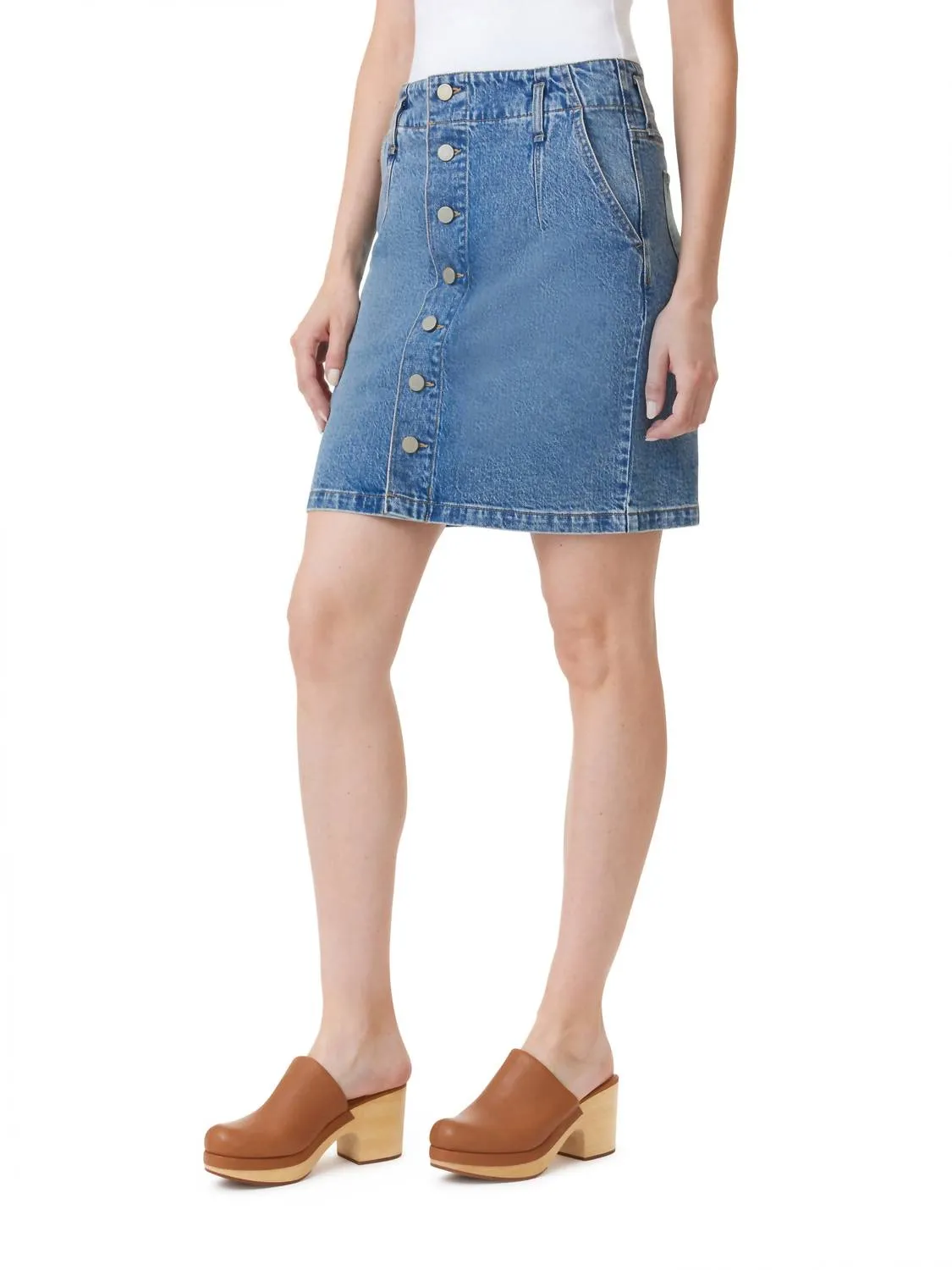 Button Front Denim Mini Skirt In Blue