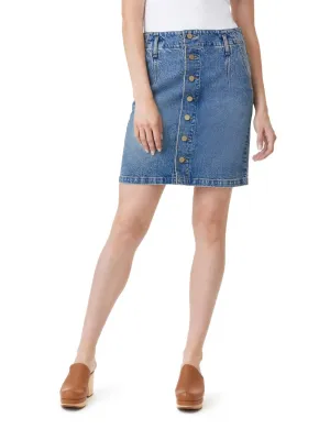 Button Front Denim Mini Skirt In Blue
