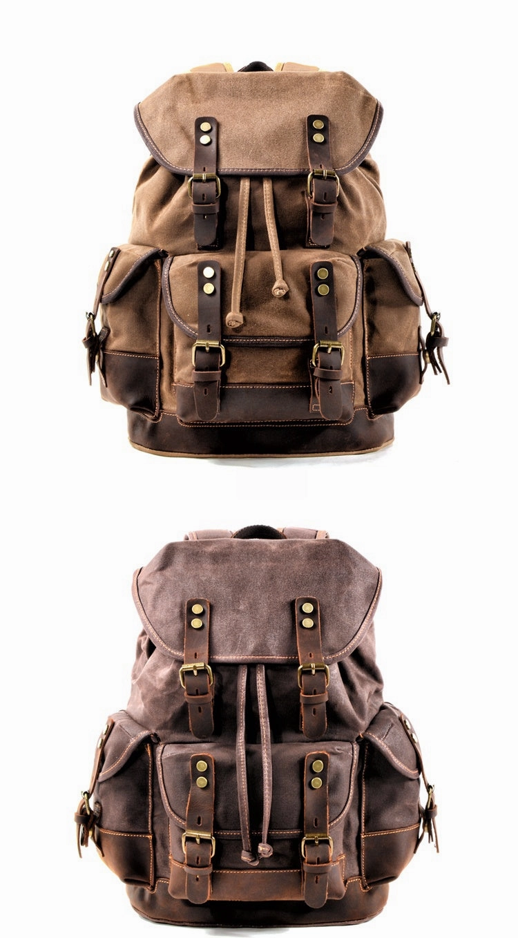 Canvas And Leather Backpack Hiking Backpack for Men Waxed Canvas Backpack With Laptop Compartment