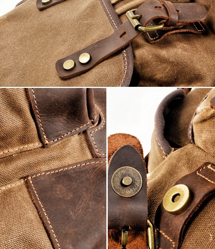 Canvas And Leather Backpack Hiking Backpack for Men Waxed Canvas Backpack With Laptop Compartment