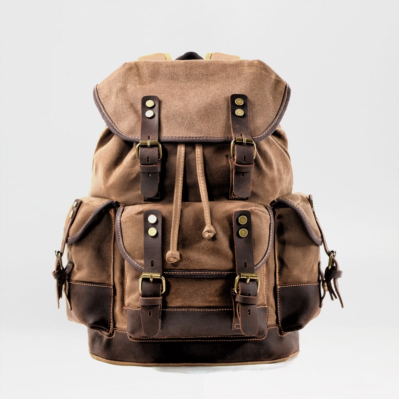 Canvas And Leather Backpack Hiking Backpack for Men Waxed Canvas Backpack With Laptop Compartment