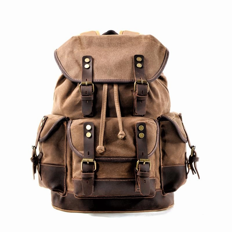 Canvas And Leather Backpack Hiking Backpack for Men Waxed Canvas Backpack With Laptop Compartment