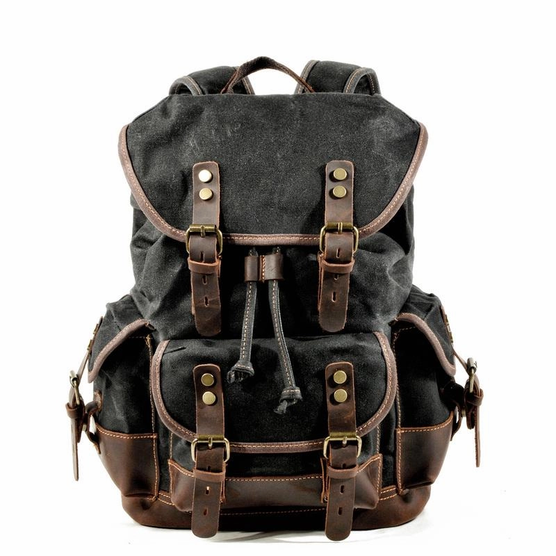 Canvas And Leather Backpack Hiking Backpack for Men Waxed Canvas Backpack With Laptop Compartment