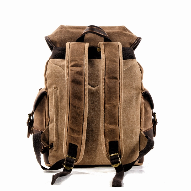 Canvas And Leather Backpack Hiking Backpack for Men Waxed Canvas Backpack With Laptop Compartment