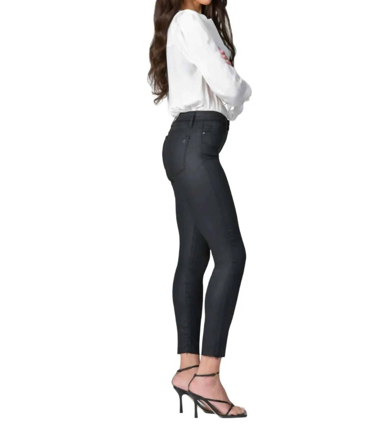 Carmen High Rise Ankle Fray Jeans In Black Mirror