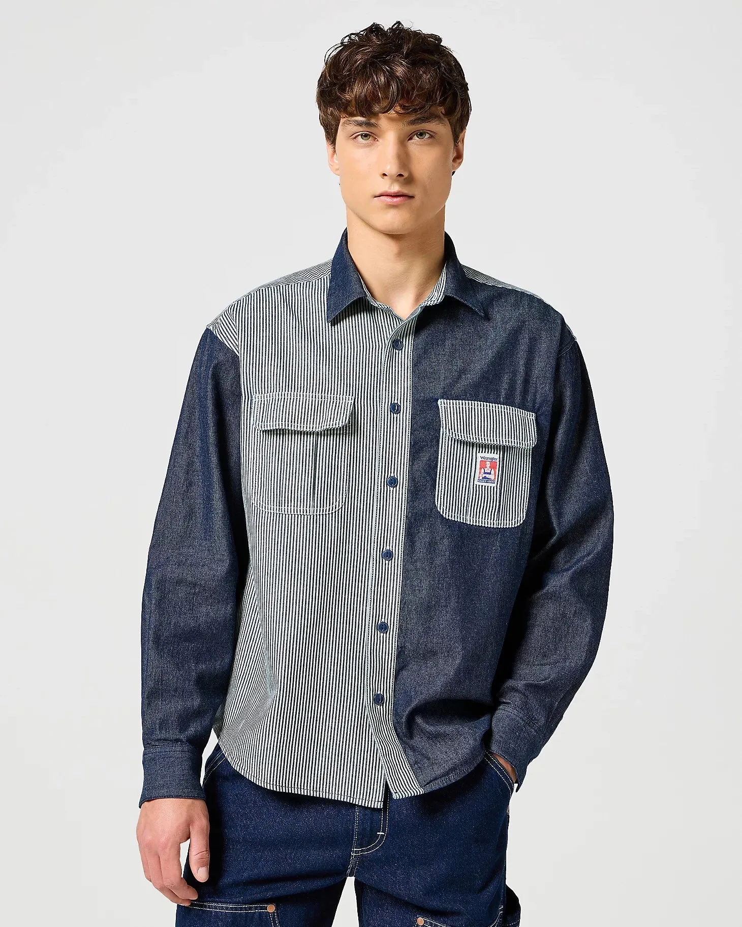 Casey Colourblock Shirt in Mixed Denim