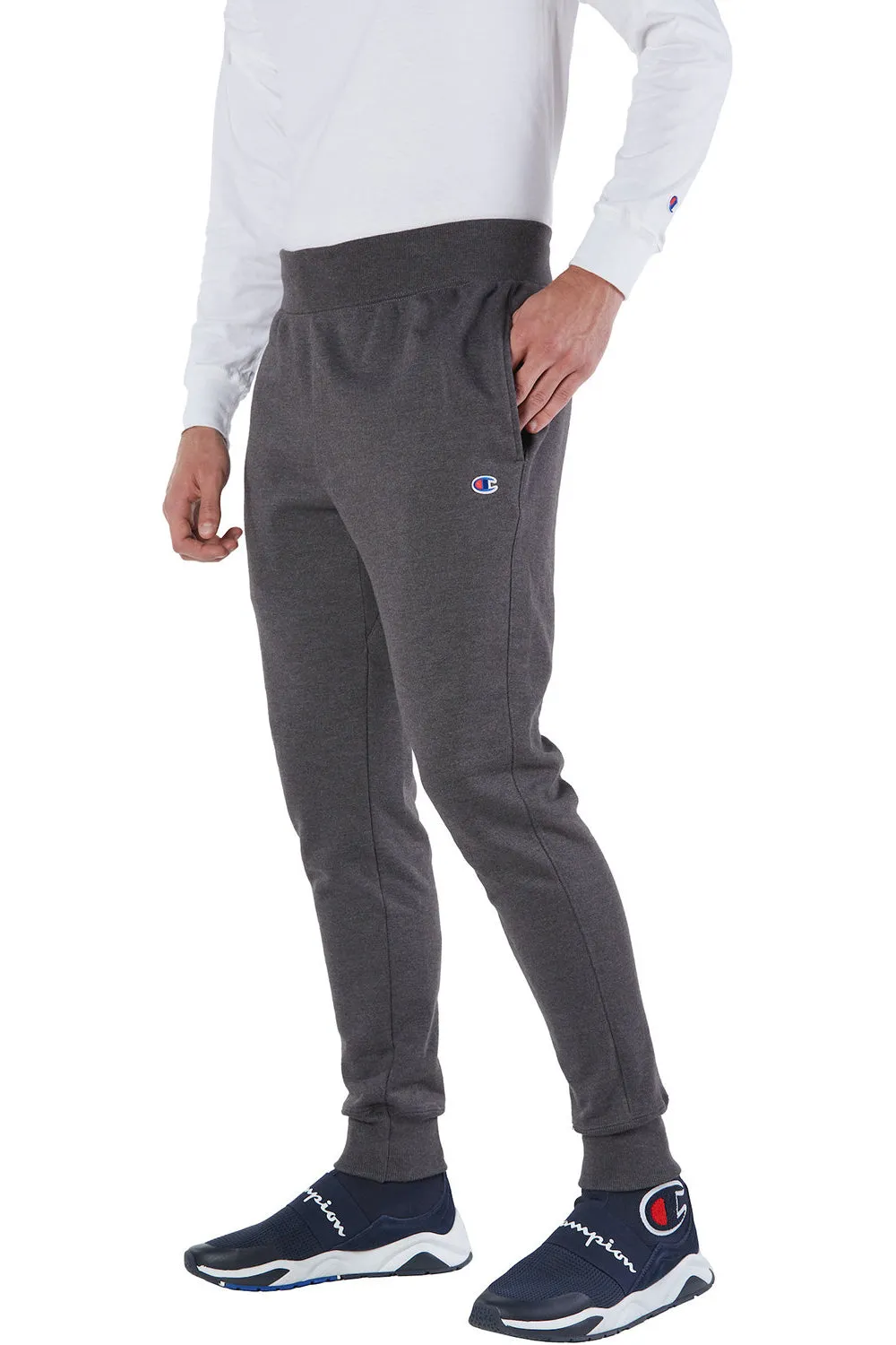Champion Mens Reverse Weave Fleece Jogger Sweatpants w/ Pockets - Heather Charcoal Grey