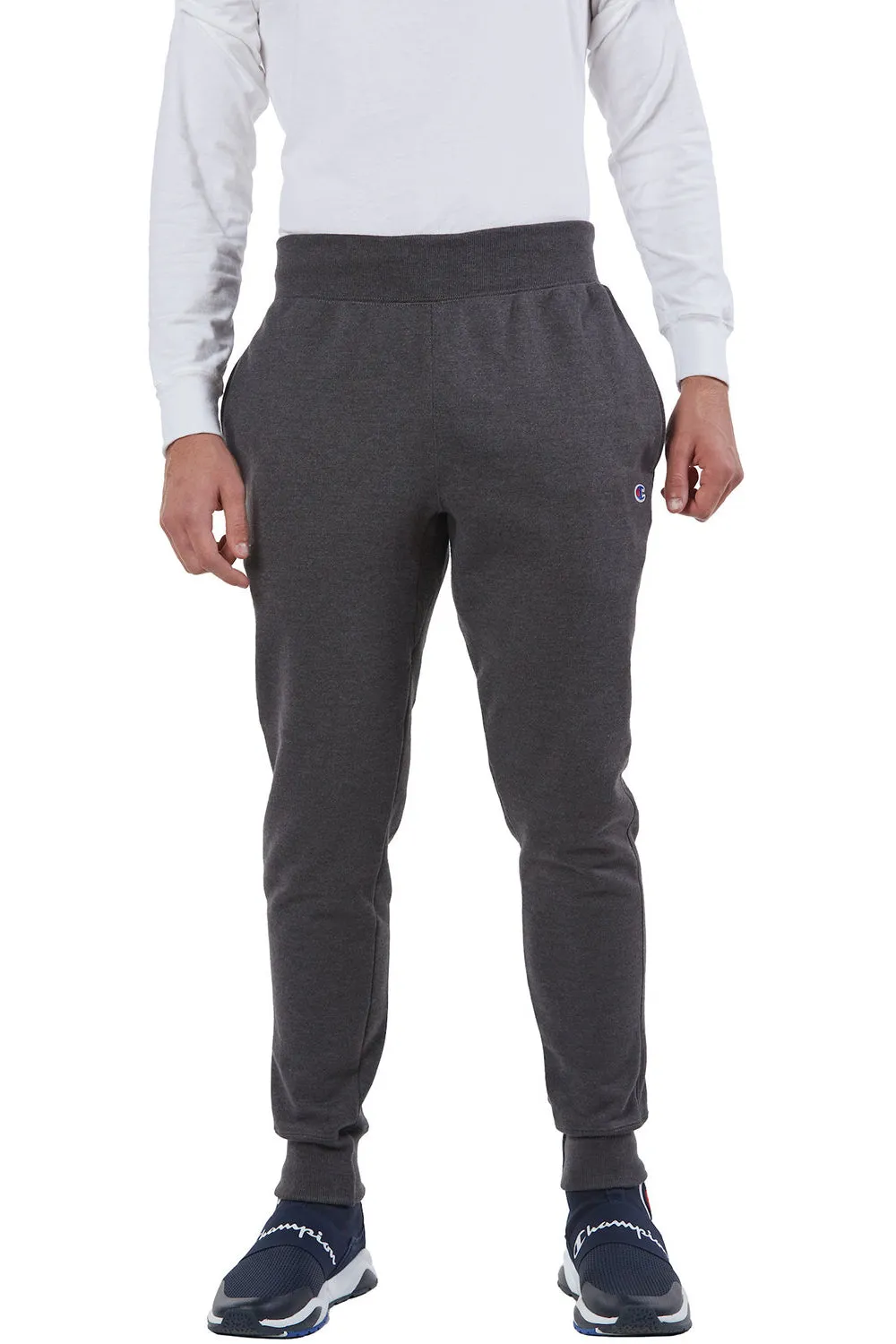 Champion Mens Reverse Weave Fleece Jogger Sweatpants w/ Pockets - Heather Charcoal Grey