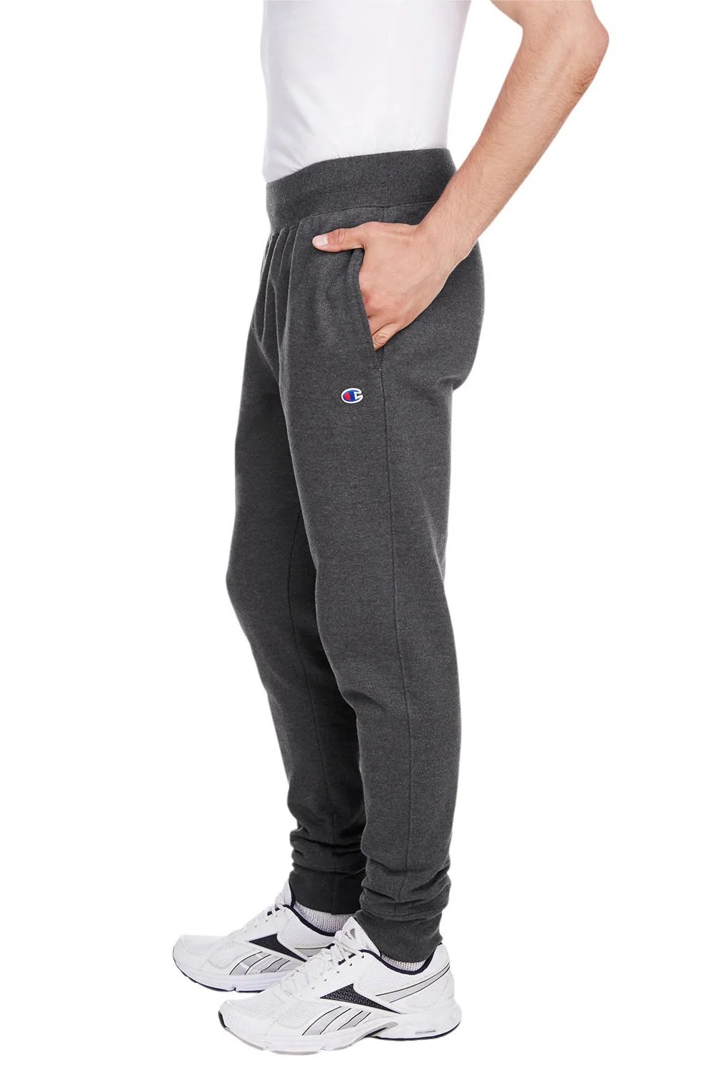 Champion Mens Reverse Weave Fleece Jogger Sweatpants w/ Pockets - Heather Charcoal Grey