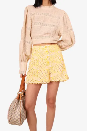 Charo Ruiz Yellow/White Embroidered Shorts Size Large