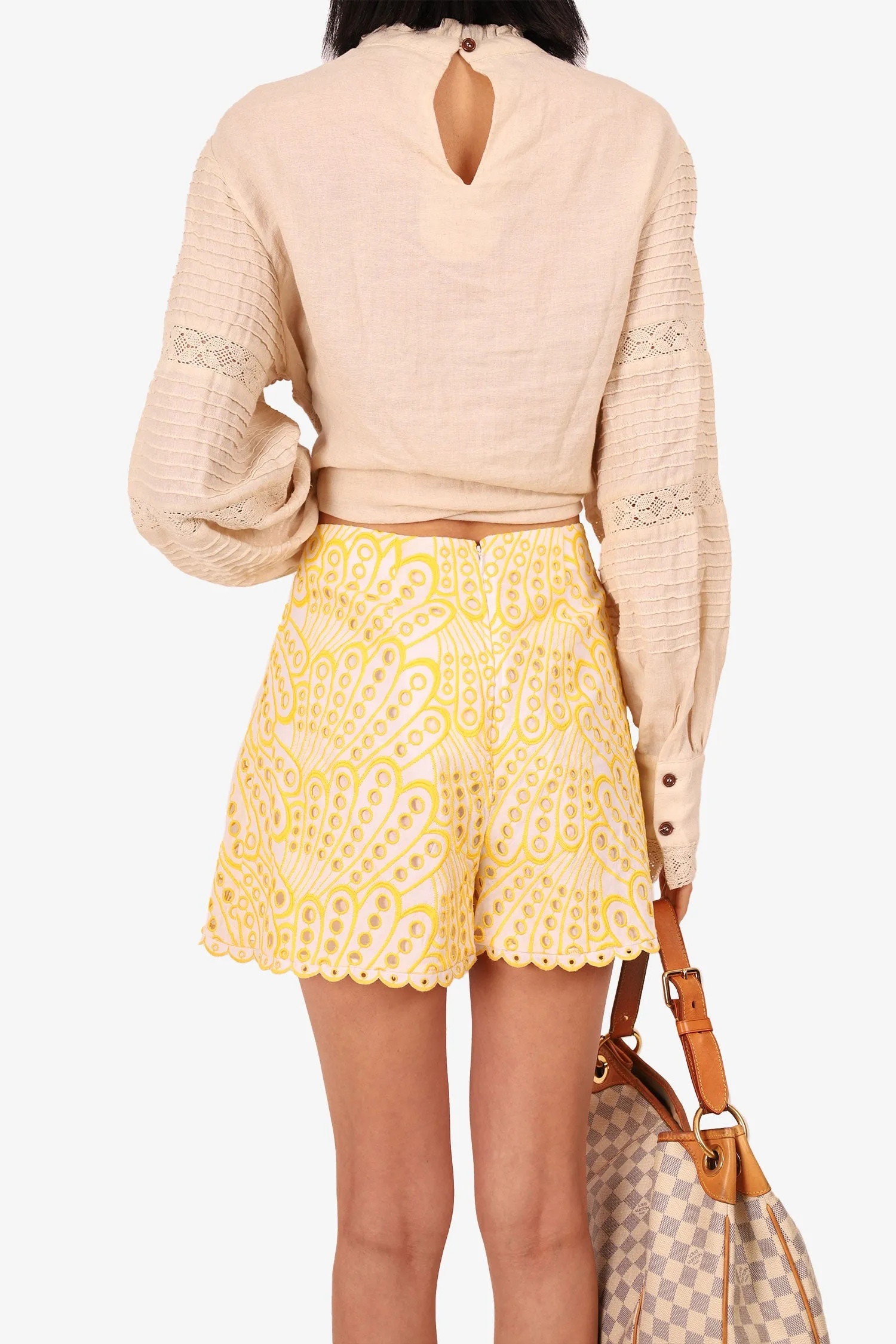 Charo Ruiz Yellow/White Embroidered Shorts Size Large
