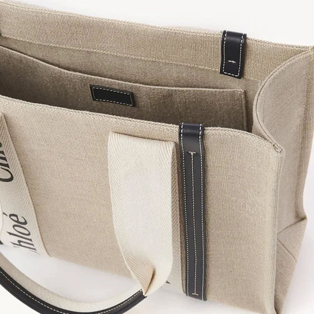 Chloé Bags Woody Tote Medium Linen, Full Blue