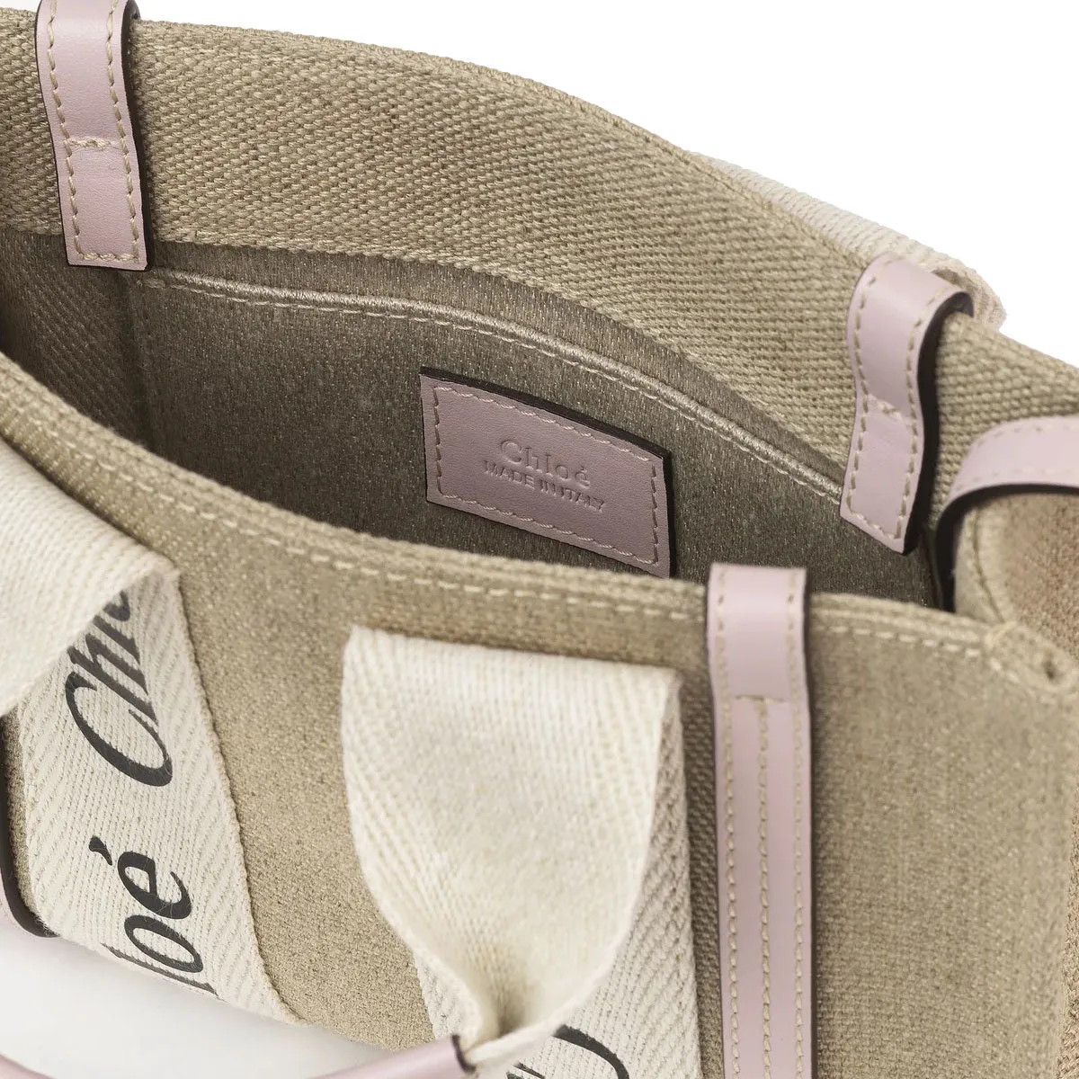 Chloé Bags Woody Tote Mini Strap Linen, Misty Lavender