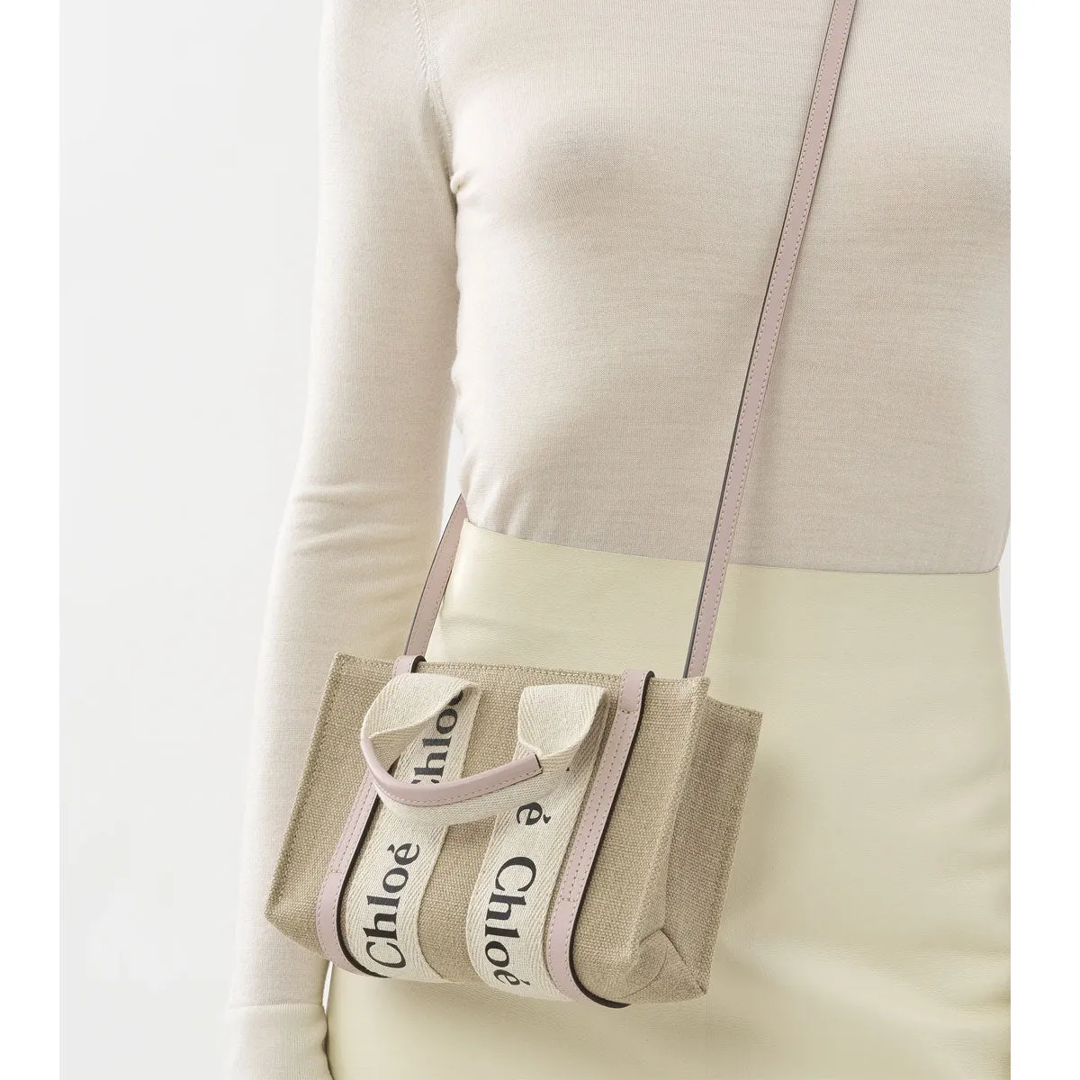 Chloé Bags Woody Tote Mini Strap Linen, Misty Lavender