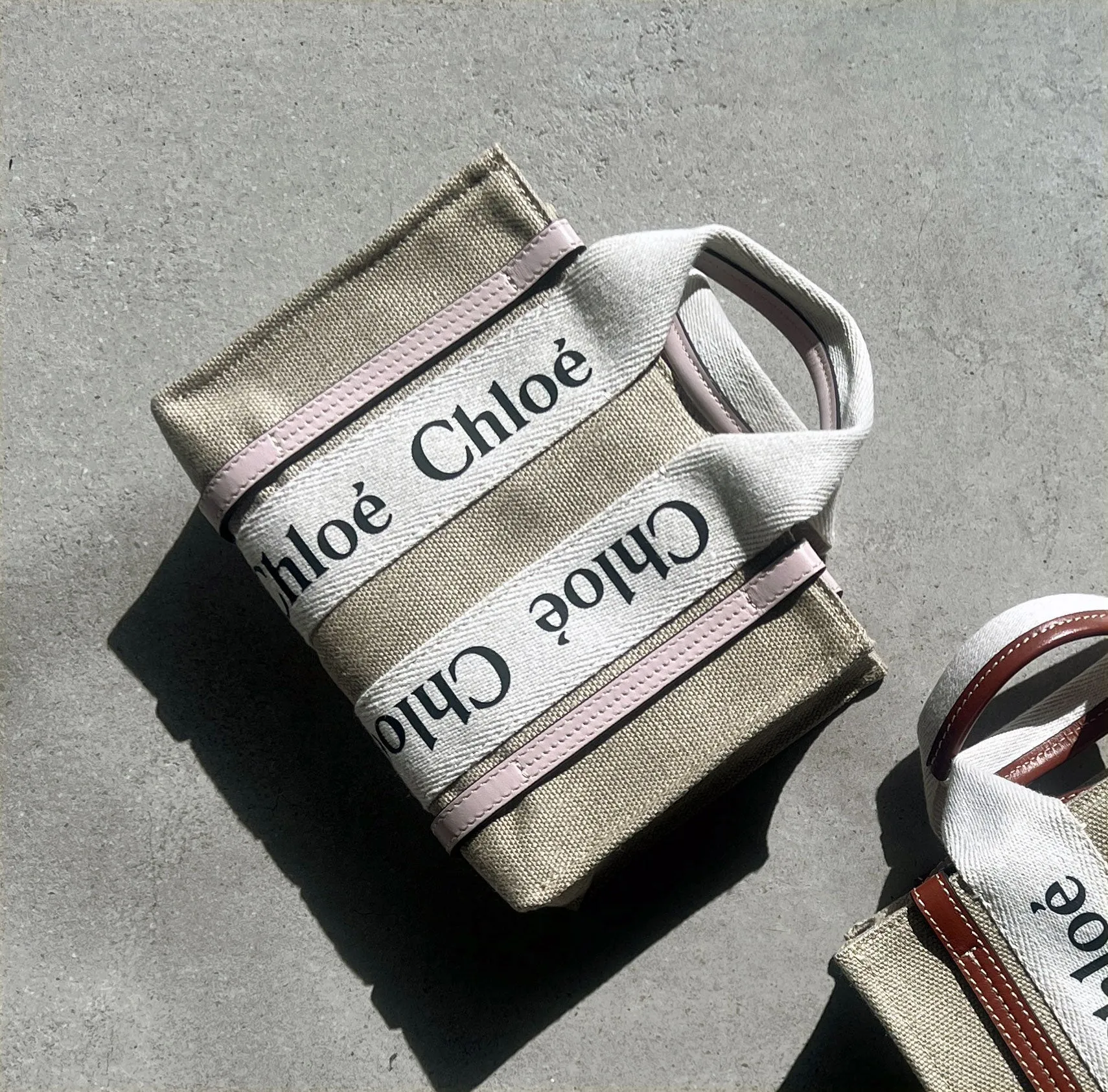 Chloé Bags Woody Tote Mini Strap Linen, Misty Lavender