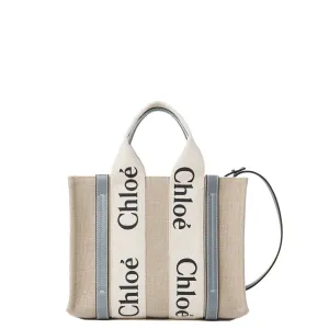 Chloé Bags Woody Tote Small Strap Linen, Grey
