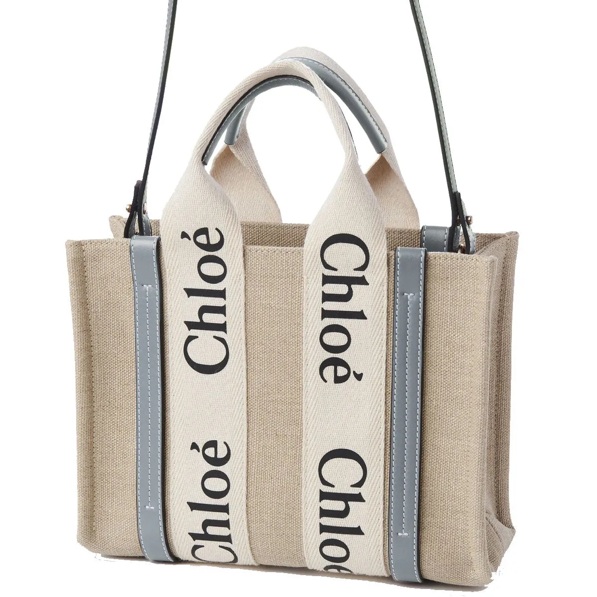 Chloé Bags Woody Tote Small Strap Linen, Grey