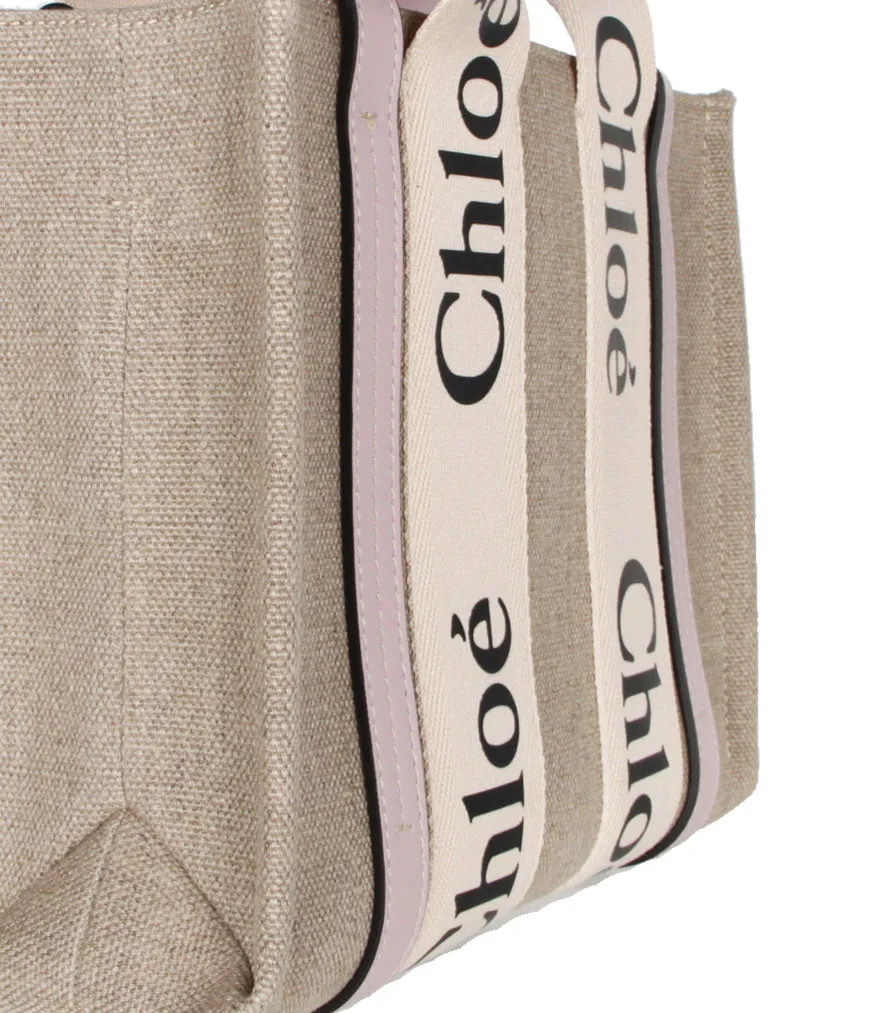 Chloé Bags Woody Tote Small Strap Linen, Lavender