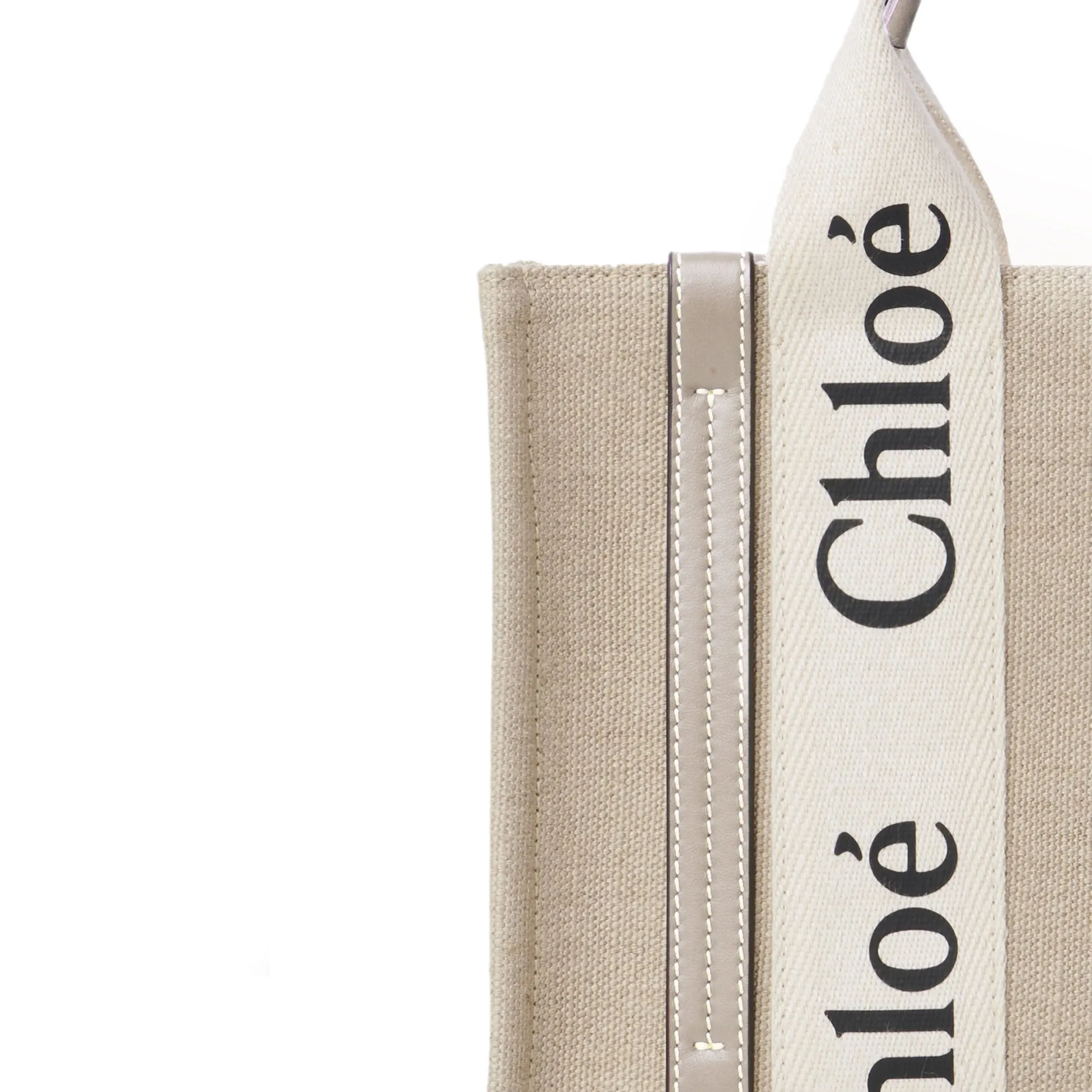 Chloé Bags Woody Tote Small Strap Linen, Musk Grey