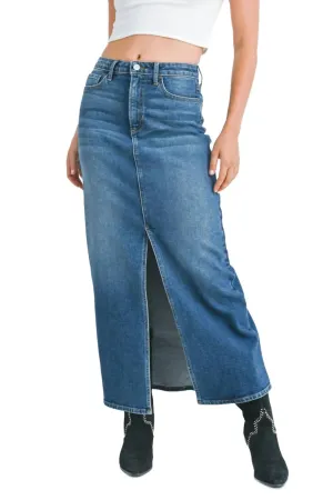 Classic Midi Skirt In Medium Denim