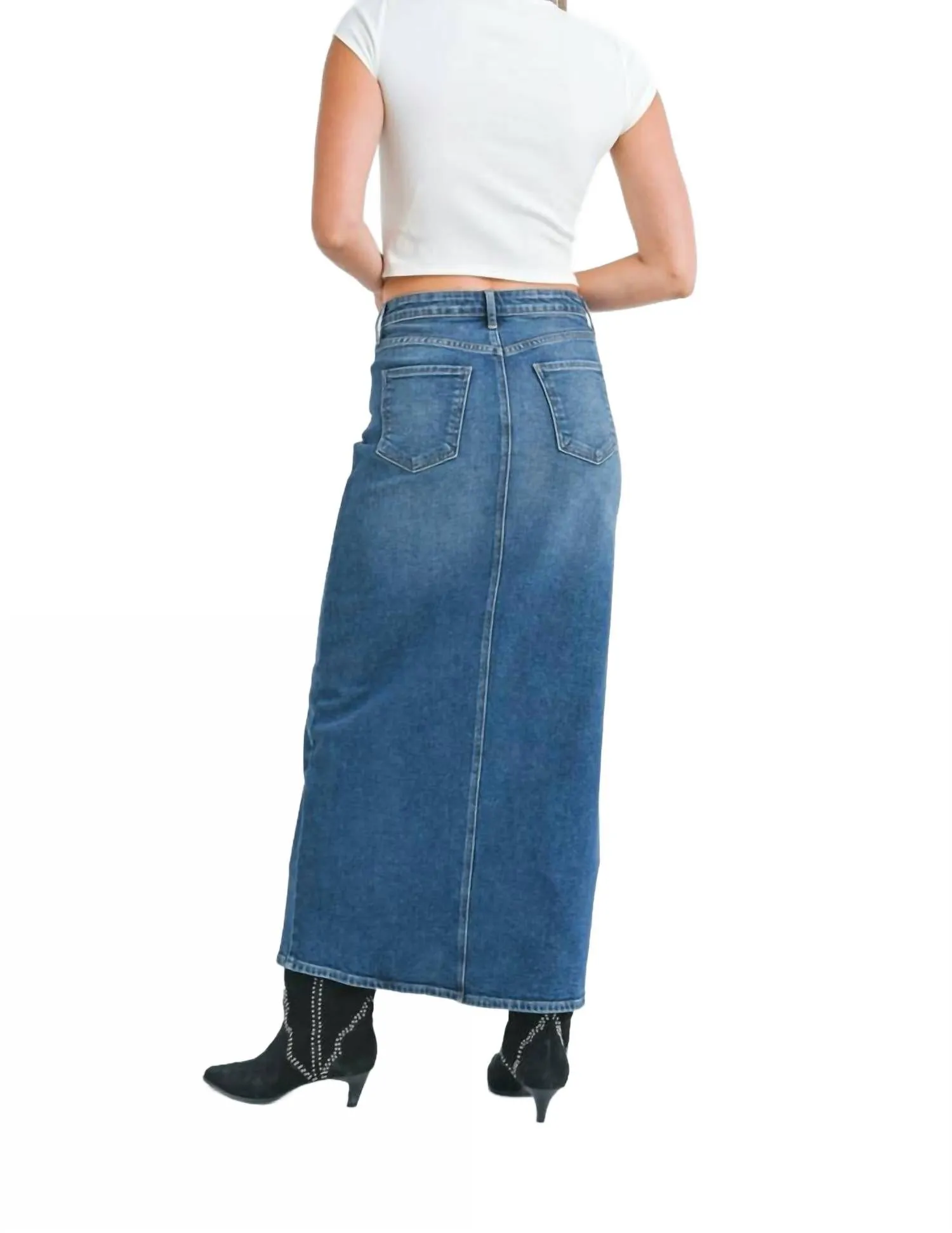Classic Midi Skirt In Medium Denim