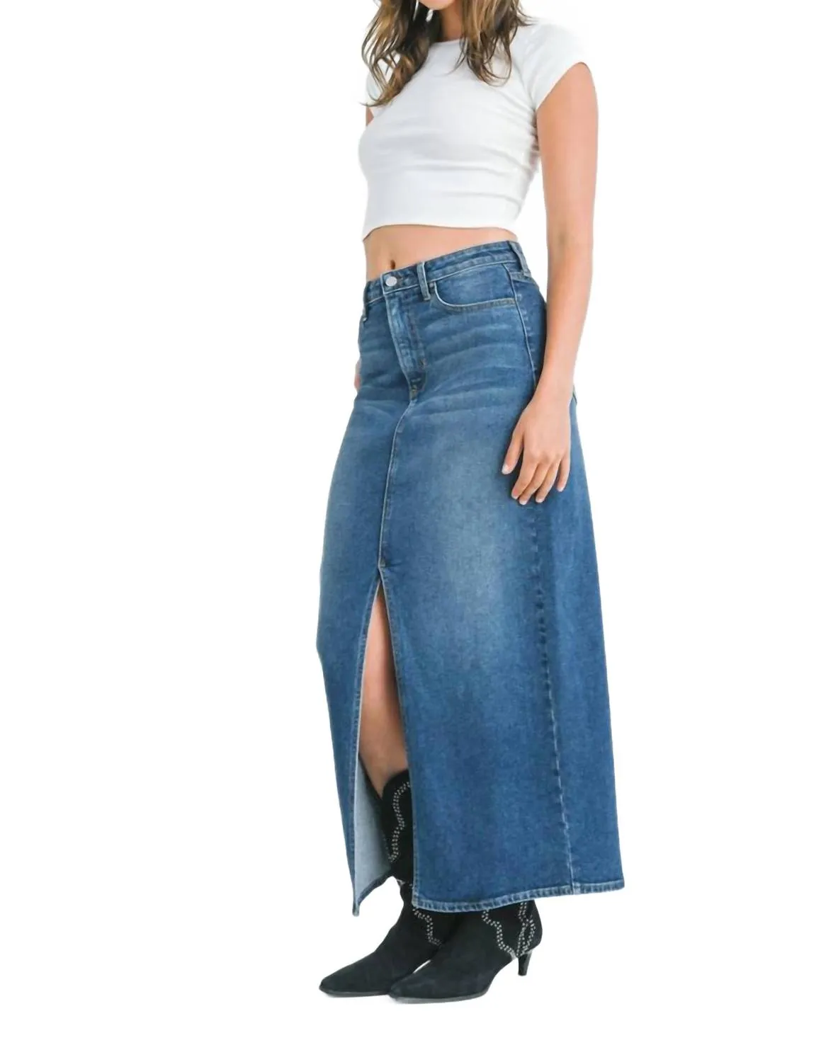 Classic Midi Skirt In Medium Denim