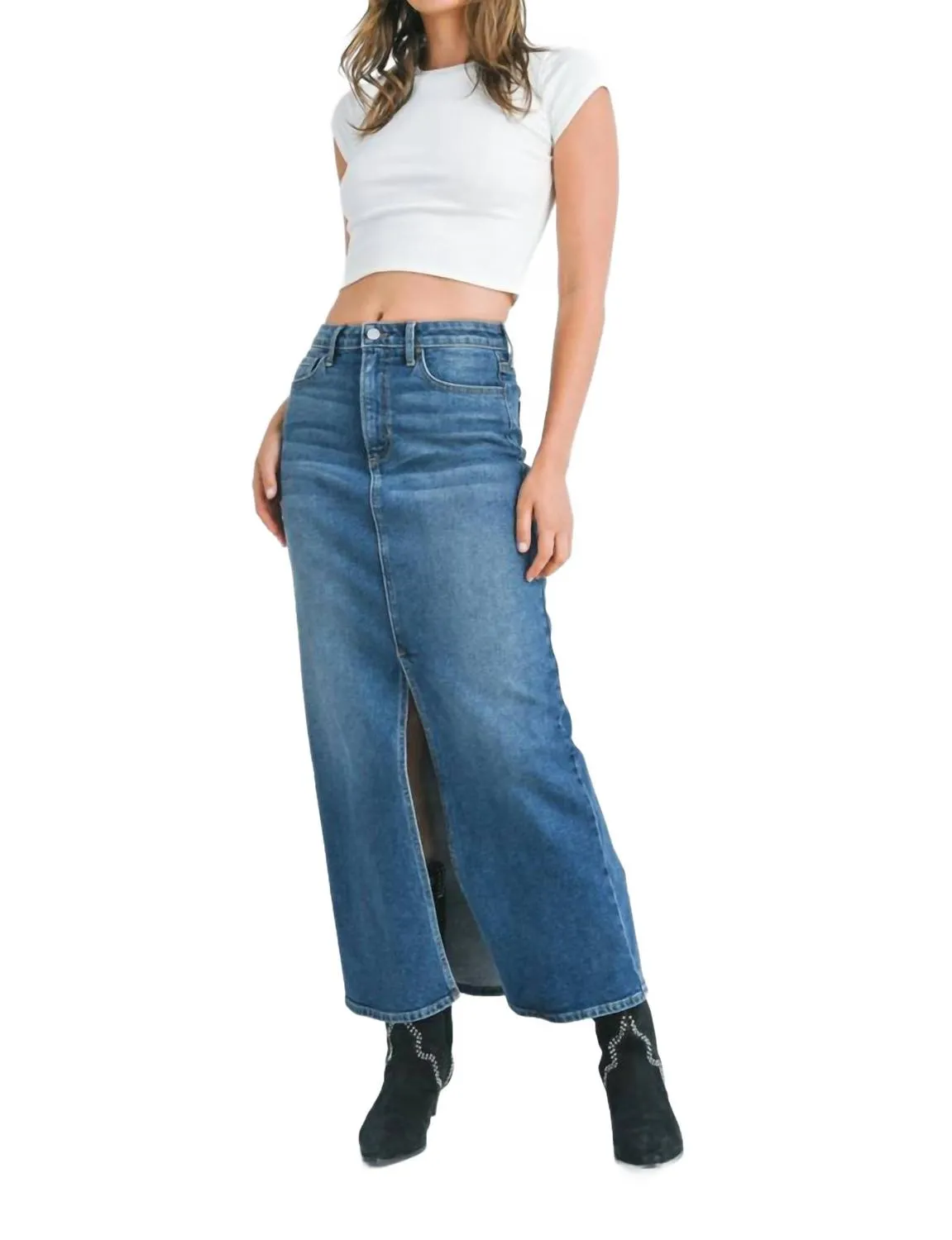 Classic Midi Skirt In Medium Denim